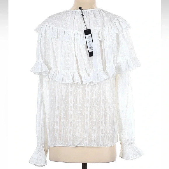 BCBGMAXAZRIA White Tie-Neck Ruffled Blouse Bohemian Boho Women’s Size Small NWT - Picture 3 of 6